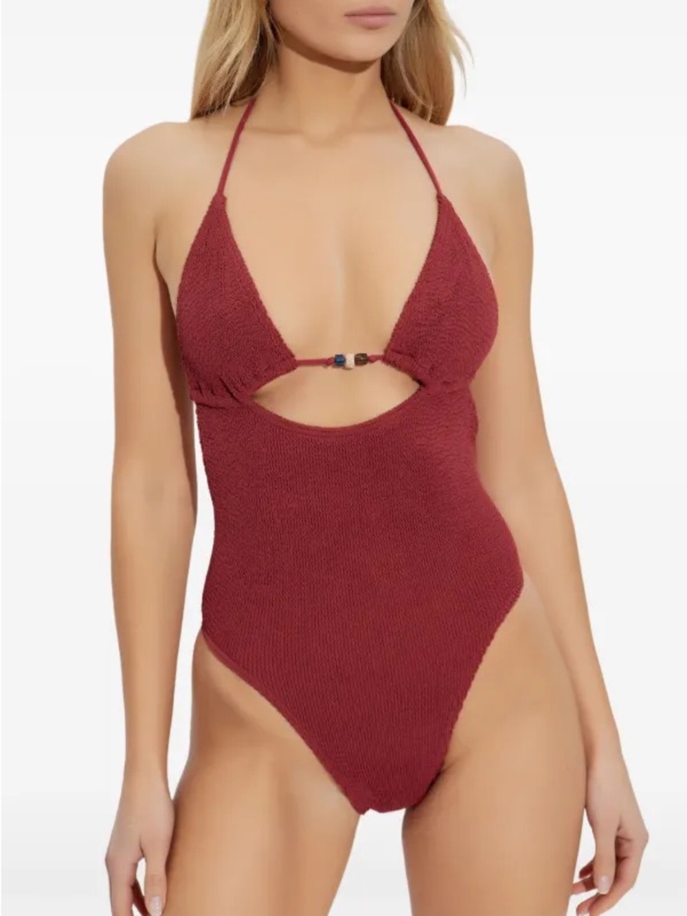 Bond Eye Beaded Fowler Carmine One Piece Swimsuit - NWT